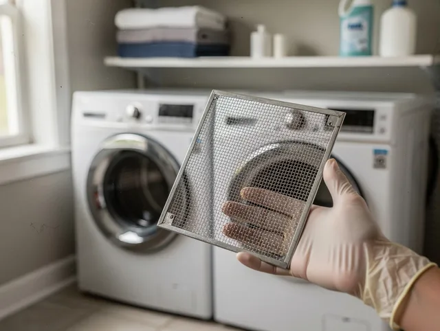 Westwood Dryer Vent Cleaning specialist performing detailed lint trap cleaning service in Westwood