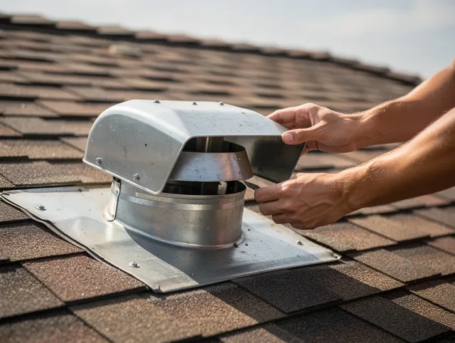 Westwood Dryer Vent Cleaning certified technician safely cleaning a roof-mounted dryer vent in Westwood