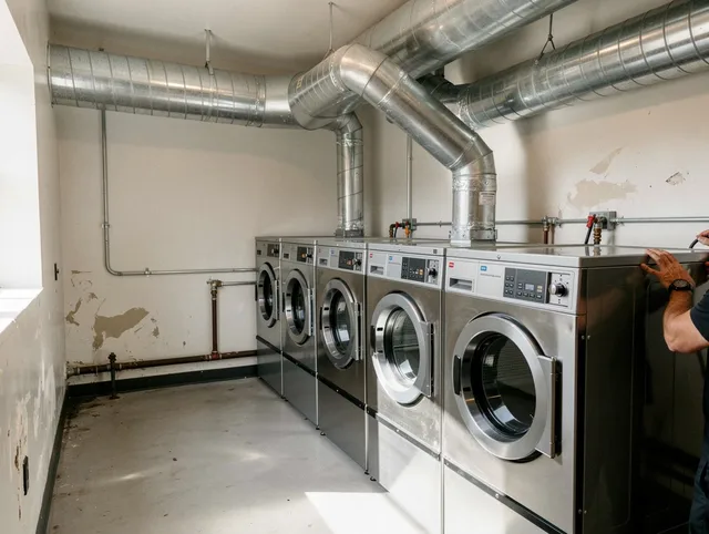Westwood Dryer Vent Cleaning team performing large-scale commercial dryer vent cleaning in Westwood