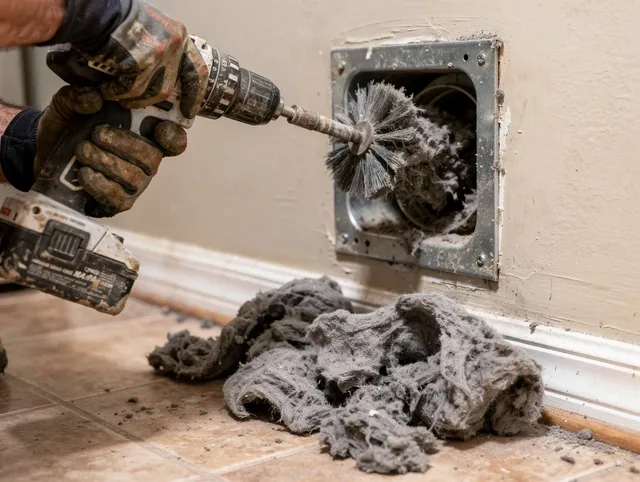 Certified Westwood Dryer Vent Cleaning technician performing dryer vent cleaning in Westwood
